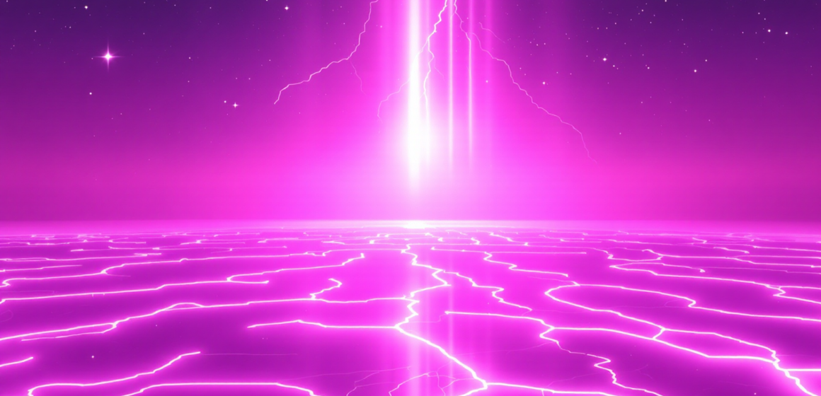 the_image_portrays_a_vivid_surreal_landscape_bathed_in_a_striking_purple_and_pink_glow_emanating_fr_cm1iqxj6rl80htz4jhma_1